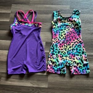 Lot of 2 girls gymnastics leotard tumbling dance outfits - size 6 leopard